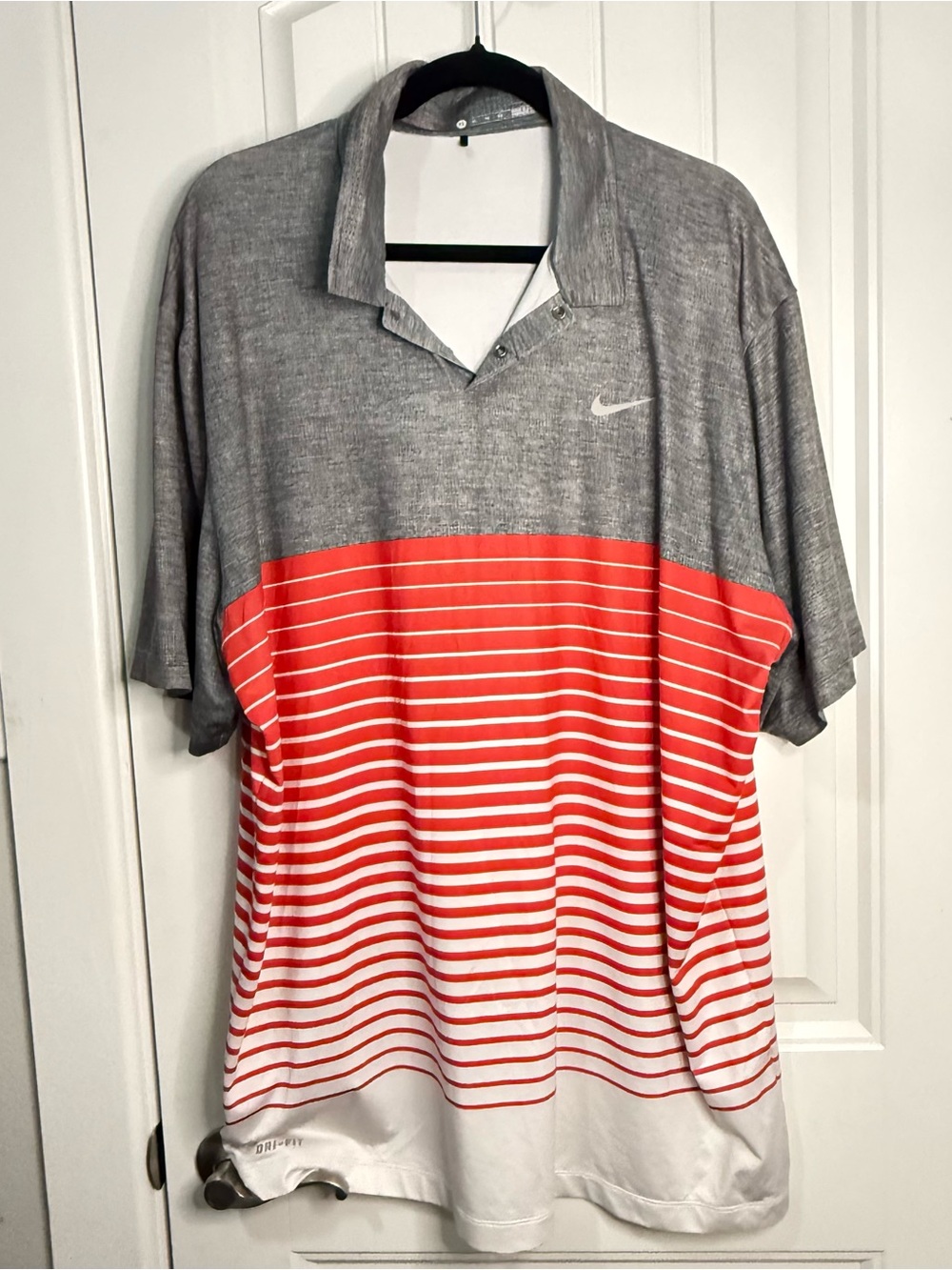 Nike Tiger Woods Men’s Gray and Red/Orange Striped Performance Polo Sz XL